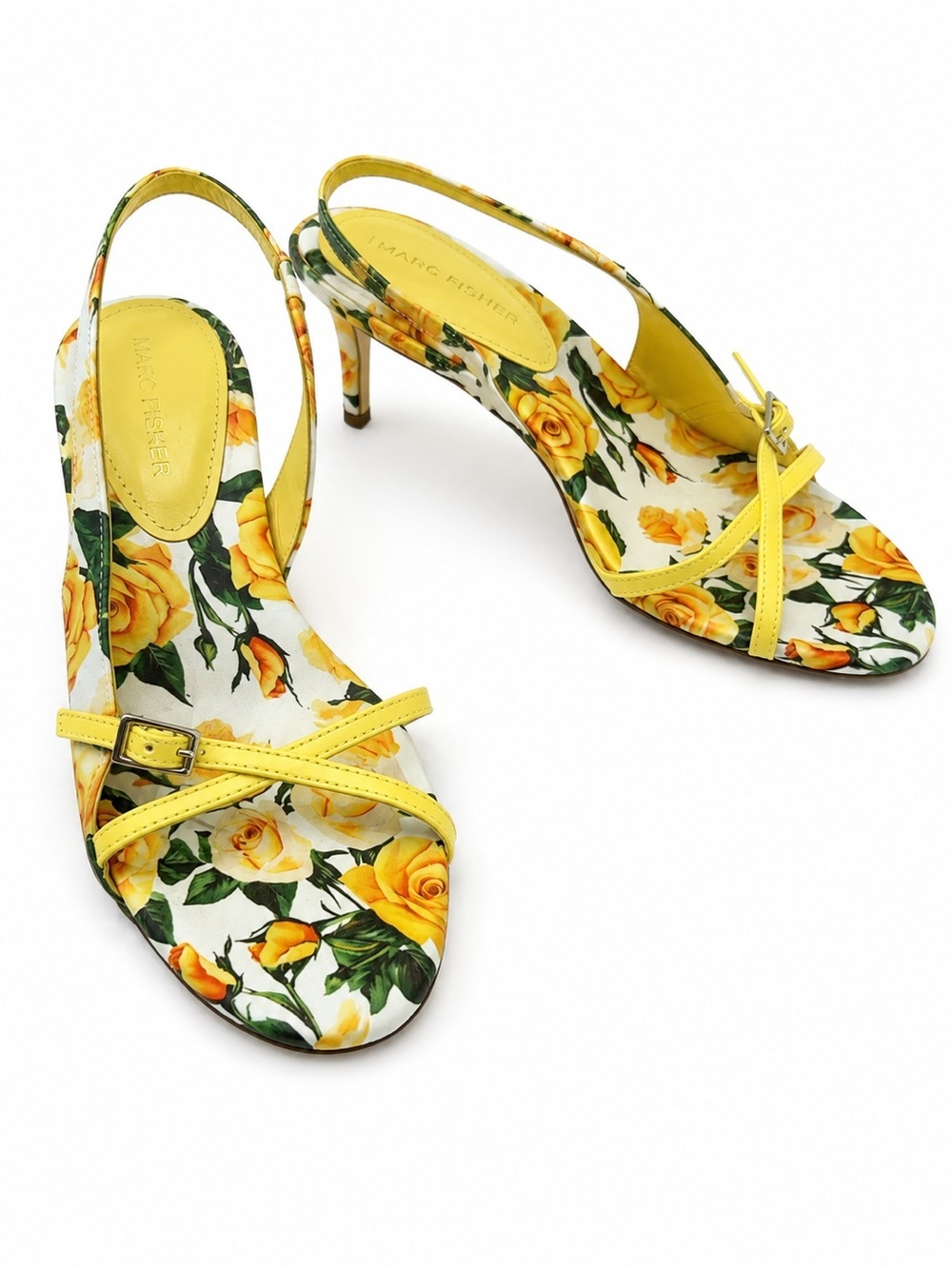 Marc Fisher Yellow Floral Slingback Heels